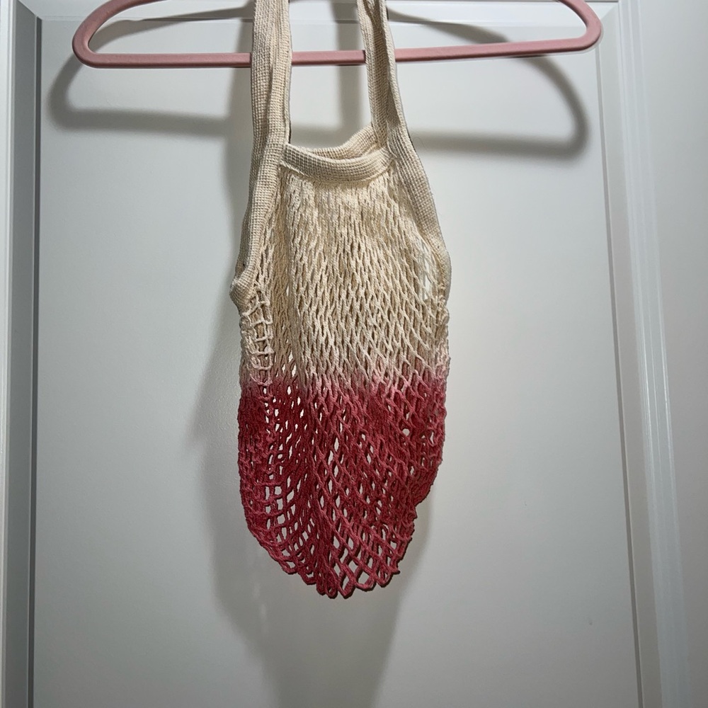 Stylish Red and Cream Mesh Tote Bag